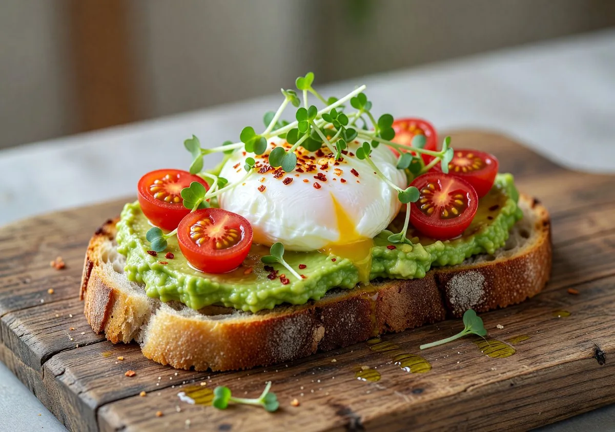 Avocado toast on whole-grain bread with toppings
