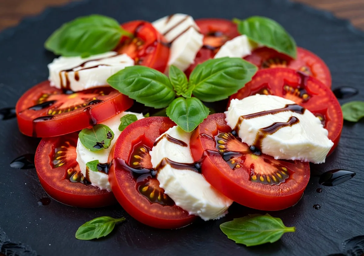 Classic Caprese salad with tomatoes, mozzarella and basil