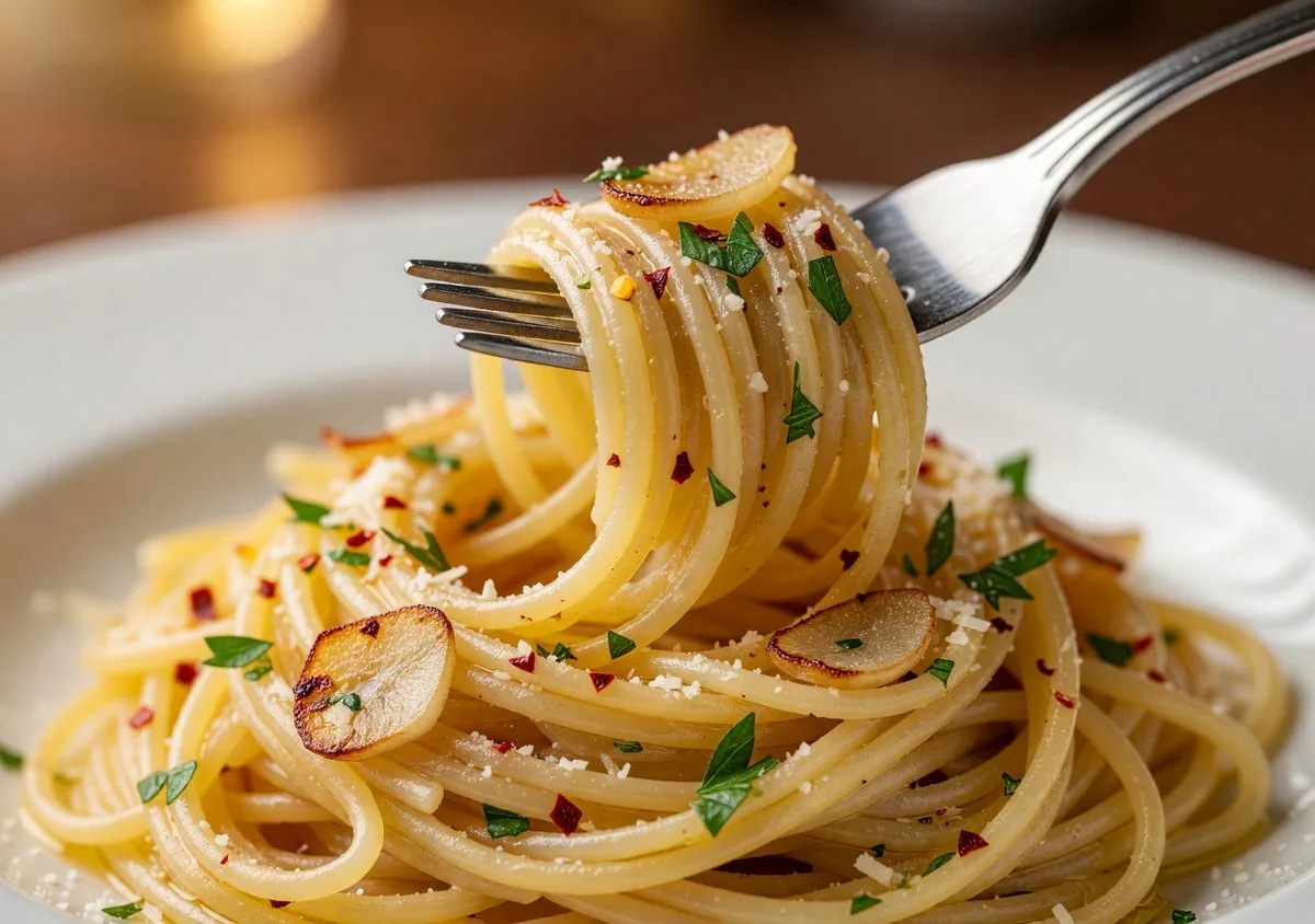 Garlic and olive oil pasta with fresh herbs