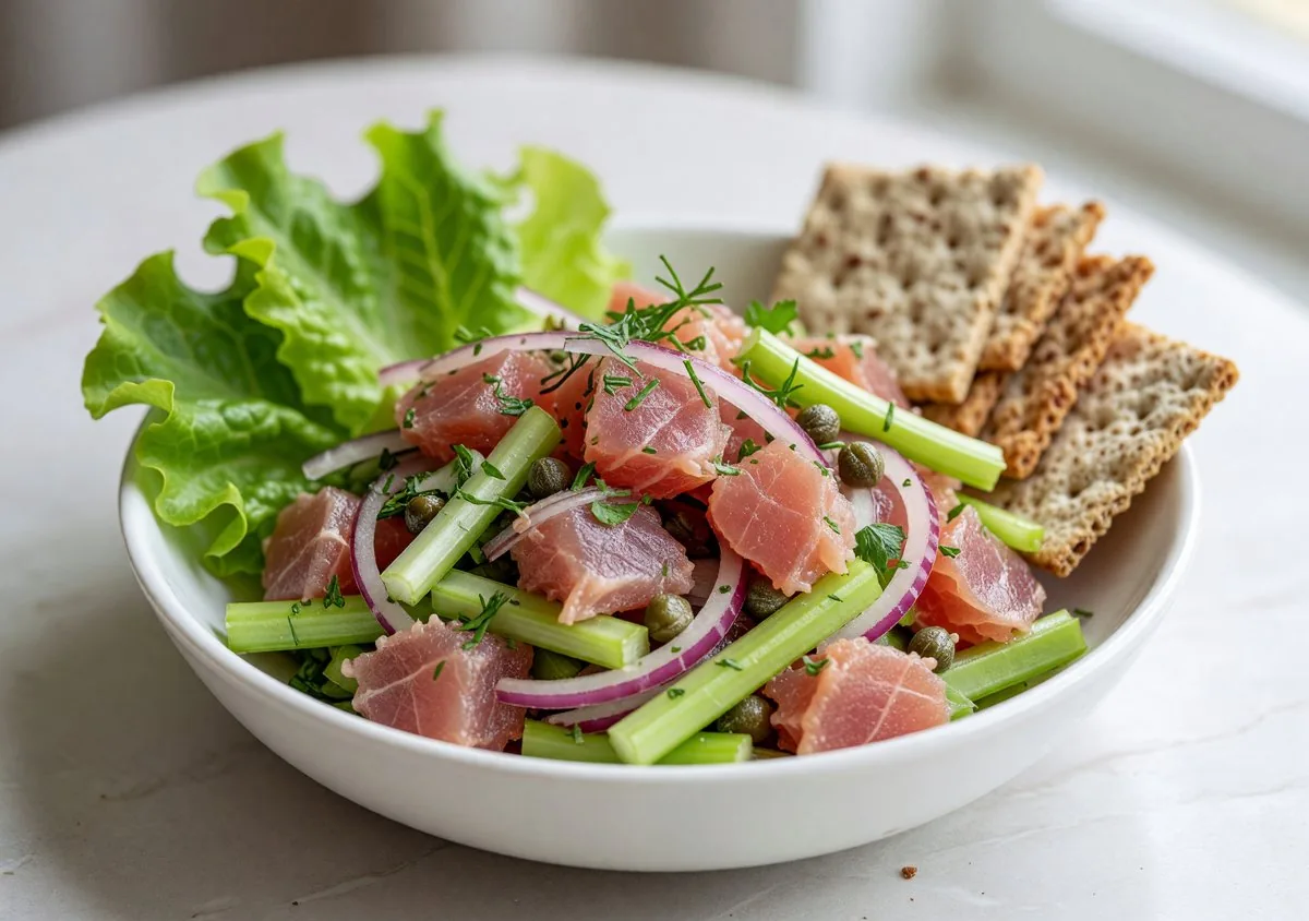 Tuna salad with vegetables in a bowl